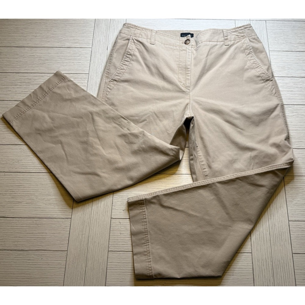 Talbots‎ Women Cotton Spandex Khaki Flat Front Cropped Pants 12 Casual Neutral